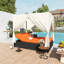 Lit de jour de patio en osier avec rideaux et coussins orange, mobilier d'extérieur avec sièges réglables-267516250