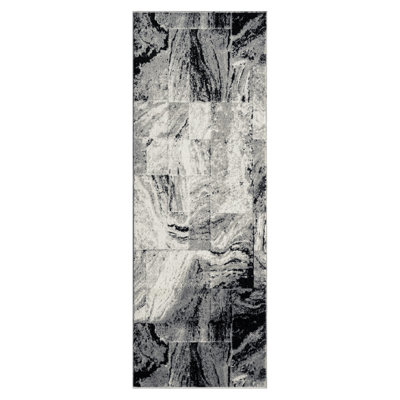 Anatola Dark Grey Abstract Square Area Rug