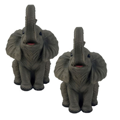 "2-PC Set" ICE ARMOR 7"H Elephant Sitting Trunk Up Figurine Figurine Statue Ornament Home/Room Decor and Perfect Gift Ideas for House Warming, Holidays and Birthdays Great Collectible Addition