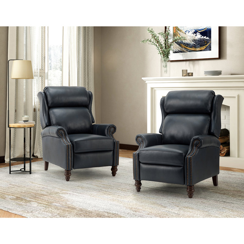 Fauteuil inclinable en cuir véritable Ambrosane, Cuir véritable bleu marine