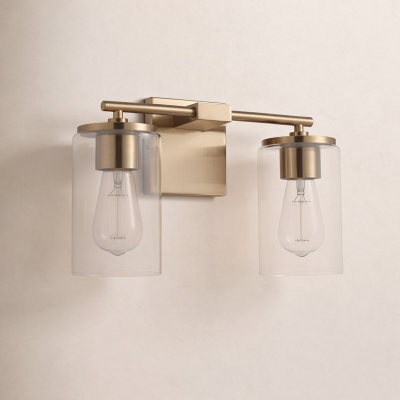 Éclairage pour salle de bain 2 lumières avec abat-jour en verre transparent Gabi Meridian, Doré, 2 Lights