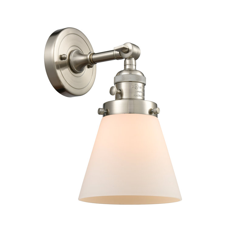 Applique murale 1 lumière Cone, Boîtier blanc mat, Nickel satiné brossé, Ampoule non incluse