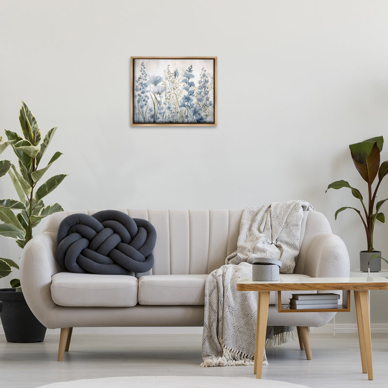 "Blue Nature Blooms", art mural sur toile flottante noire par Sasha, Cadre flottant orme Montalcino, H 17 po x l 21 po