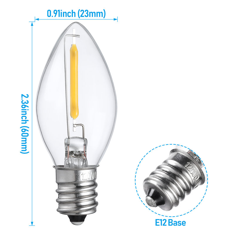 Ampoule de Noël à DEL C7, verre transparent de 0,6 W, blanc doux 2700 K, culot candélabre E12, à intensité variable