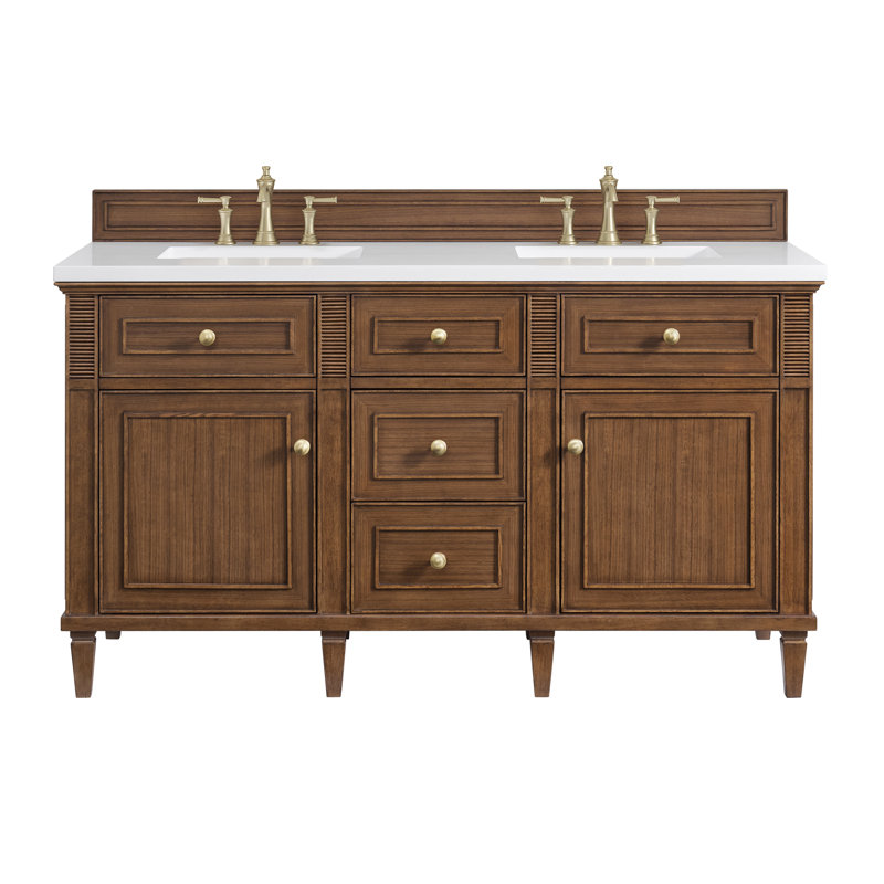 Lorelai 60'' W Double Vanity, White Zeus, Mid-Century Walnut, 8" Widespread