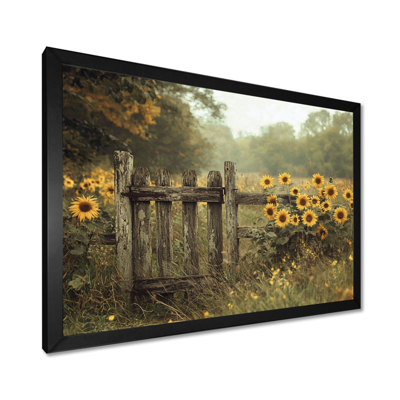 «Dontra Sunflowers At The Pasture Gate» - Art mural tournesols, Reproduction encadrée d'une seule photo, H 12 po x l 20 po
