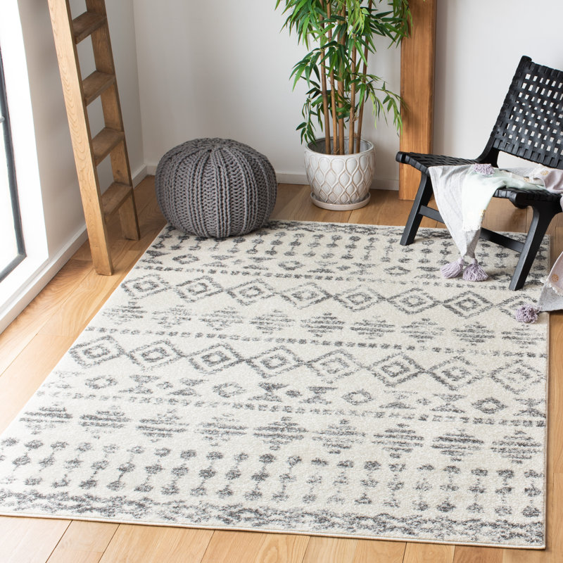 Tapis ivoire / gris Gulledge Southwestern, Rectangle 6 pi 7 po x 8 pi 7 po