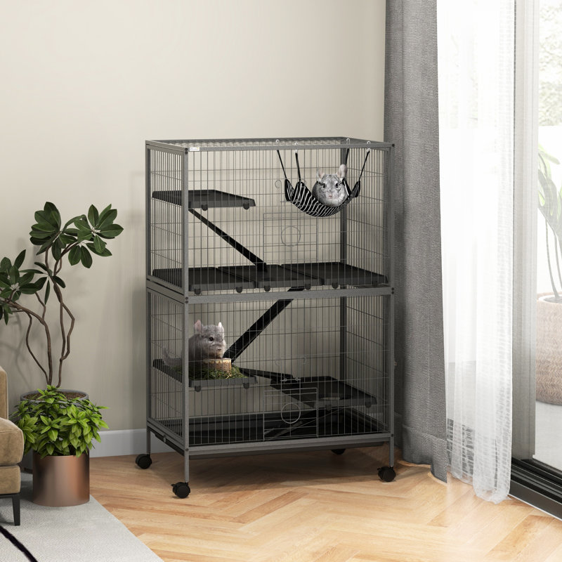 Maison pour 5 petits furets 50 po avec 4 portes, plateau coulissant, métal, abat-jour gris 50,5 po Pet Home Access
