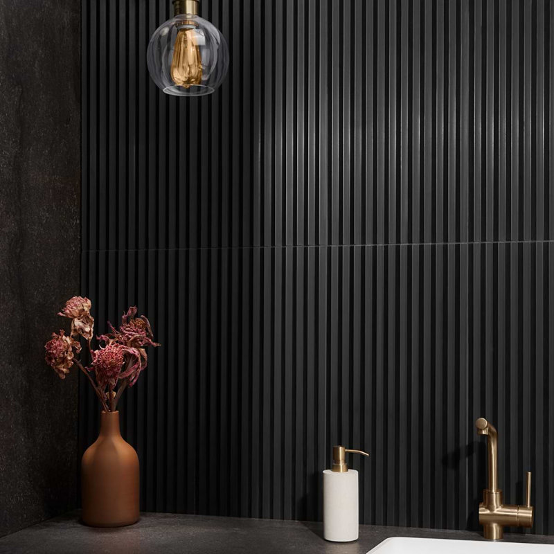 Stonework Black Jade 12x24 Marble Tile, Peak 3D Satin
