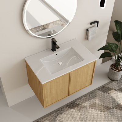 Ensemble de meuble-lavabo mural simple 30 po avec lavabo en céramique