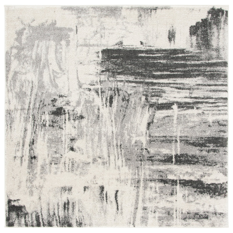 Riebe Abstract Ivory/Gray Area Rug, Square 8'