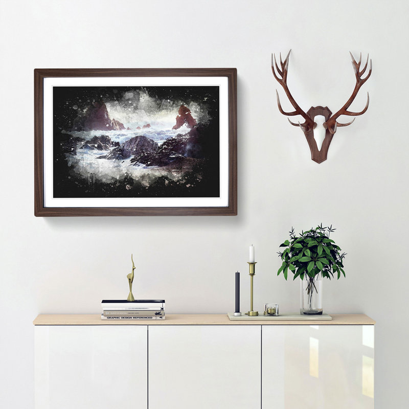 Ocean Crashing Against Rocks - Picture Frame Graphic Art Print, Walnut Framed, 33cm H x 45cm W x 2cm D