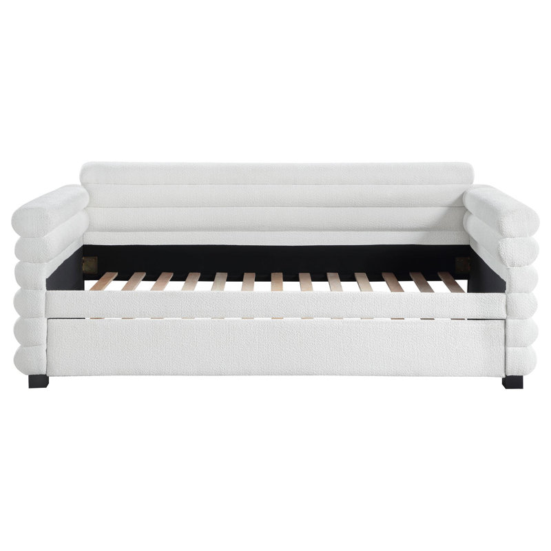Kells Upholstered Twin Day Bed With Trundle, White
