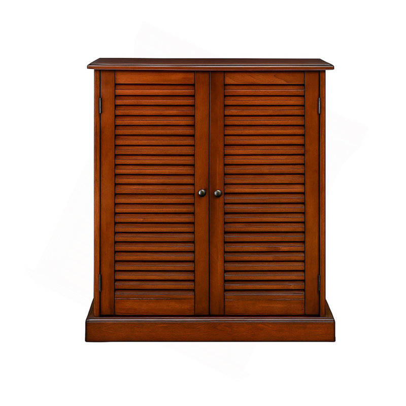 Armoire à chaussures avec 5 tablettes et portes à persiennes, Cerisier