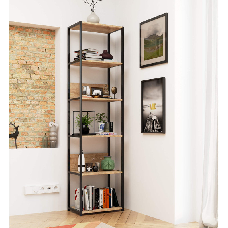 Amadita 192cm H Metal Bookcase, Black/Tan, (6 shelves) 192cm H x 50cm W x 32cm D