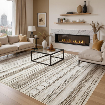 Modern Geometric Area Rug Moroccan Washable Low Pile Carpet Non-Slip Abstract Pattern Soft Floor Mat