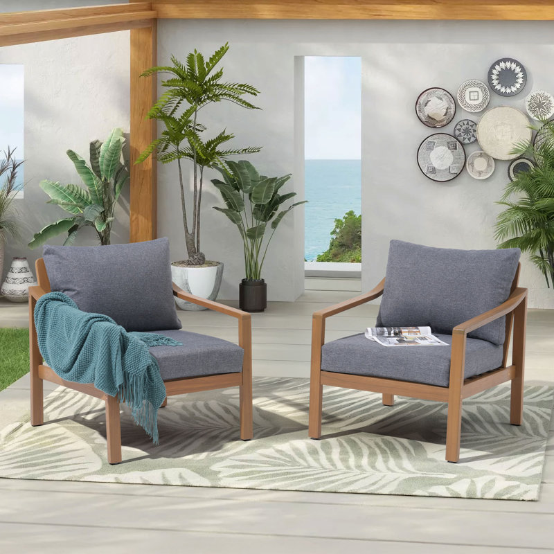 Solid Wood Patio Chair with Cushions, Gray