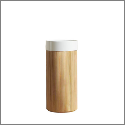 Armoire cylindrique autoportante de 16 po, cuve à surface solide ronde blanche sans trou de robinet, sans évier, sans robinet ni ensemble de drain, couleur grain de bois naturel