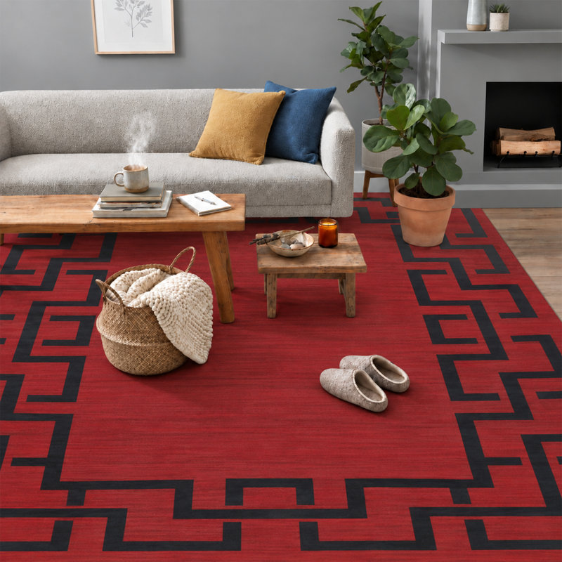 LEXI Red & Black Greek Key Machine Tufted Area Rug, Rectangle  200 x 290 cm
