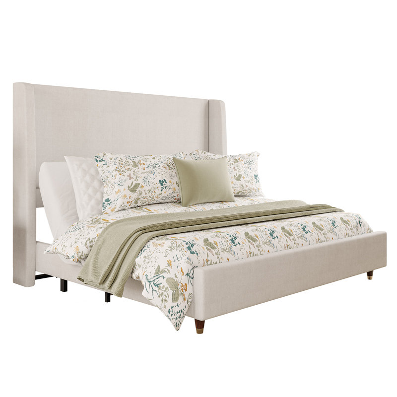 Smart Adjustable Bed Frame / 50" Upholstered Wingback Headboard / No Box Spring Needed, White, Queen
