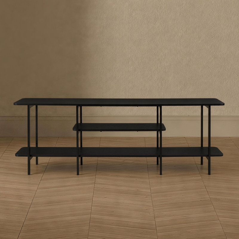 Celine 71" Contemporary Modern Console Table with 3 Shelves in Black, Black