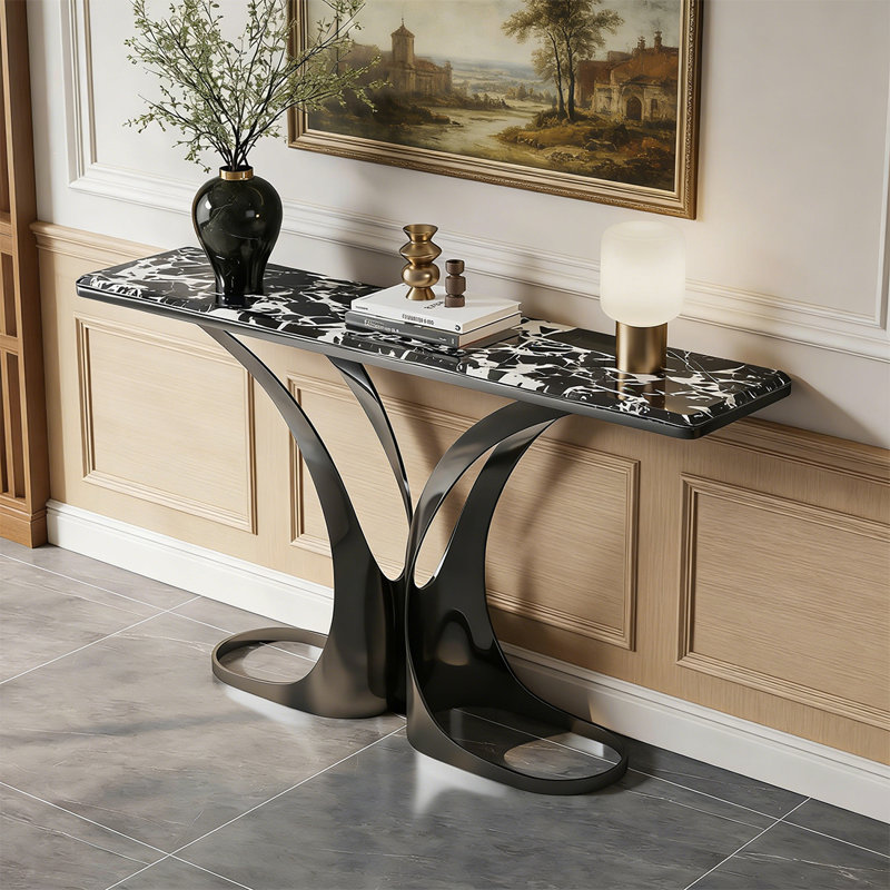 Console Modern Modern, 33.46" H x 59.06" W x 13.78" D, White / Black / Dark Gray