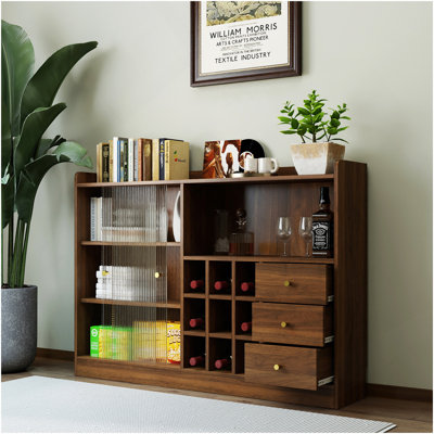 Sideboard With 2 Sliding Striped Doors, Freestanding Countertop Storage Cabinet For Bottles, Wine And So On by Ebern Designs