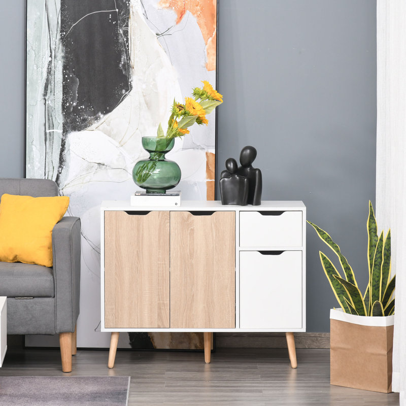 Buffet de rangement moderne 28 po avec tiroir Chiou, Bois naturel