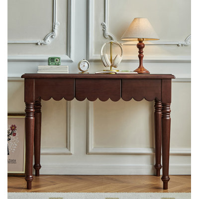 Elegant Vintage Walnut Desk with Single Drawer and Scalloped Apron