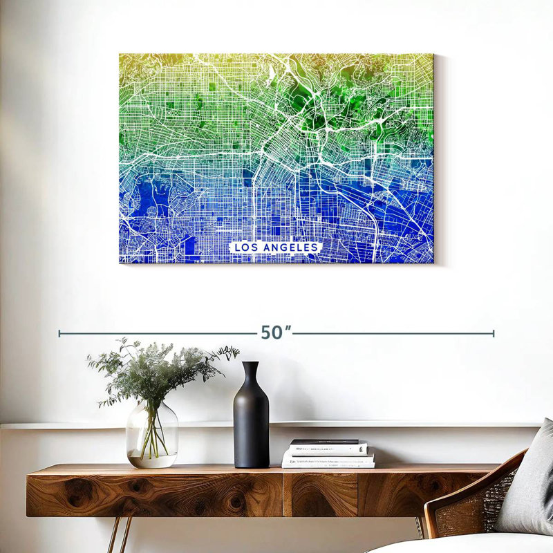 Aliaz Aqua Los Angeles Map, 24" H x 36" W