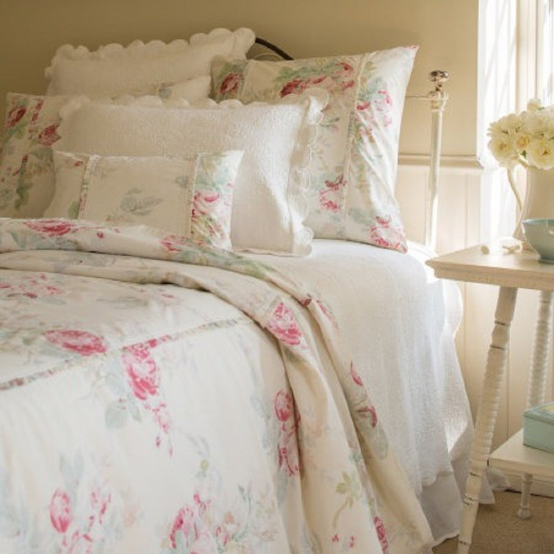Shore Rose Floral Cotton Duvet Cover, Queen Duvet Cover, Cream Floral