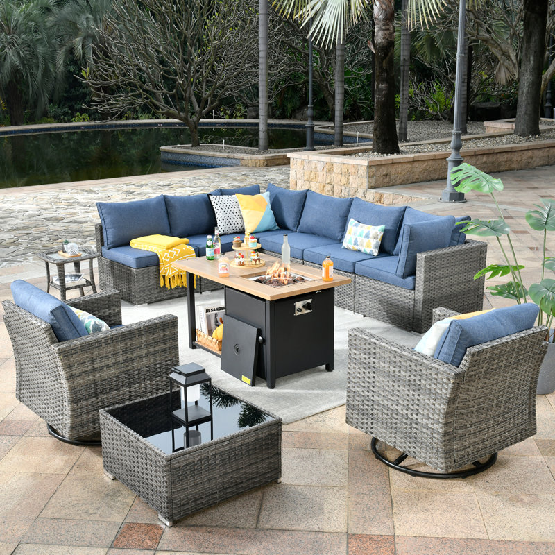 Znyah Wicker 8 - Person Modular Patio Conversation Set with Cushions, Blue