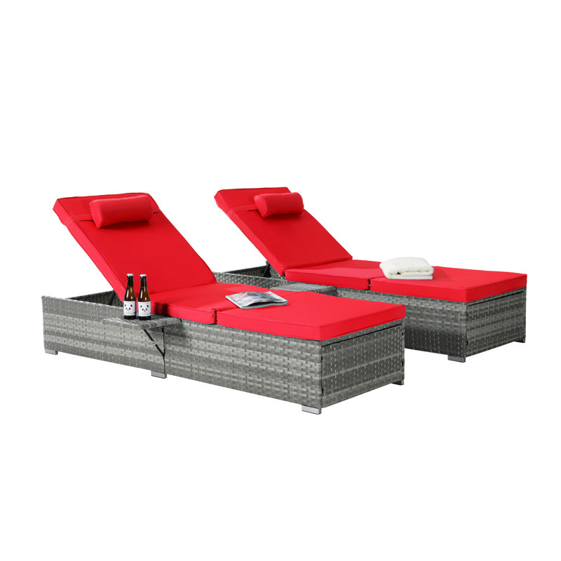 Chaise longue d'extérieur pour 2 personnes avec table ajustable et coussin pour le patio, Rouge