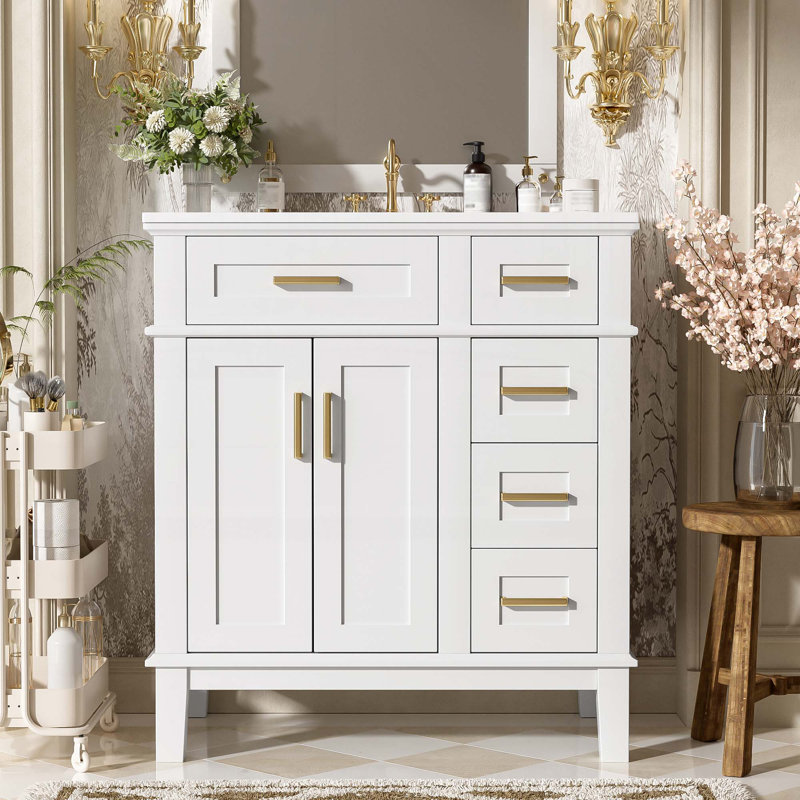 Meuble-lavabo 30 po avec lavabo en céramique, Blanc