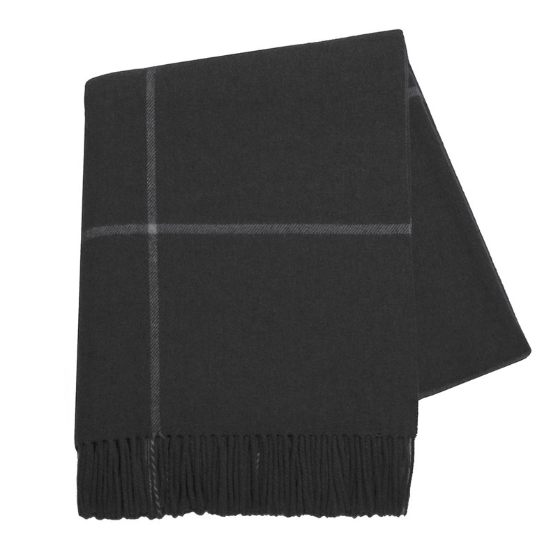Black Windowpane Cashmere and Lambswool Throw Blanket