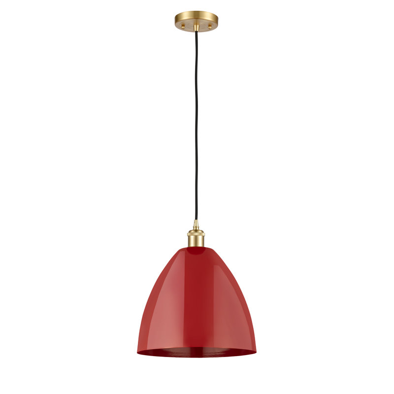 Luminaire suspendu conique 1 lumière, H 14,75 po x l 12 po x P 12 po, Rouge, Or satiné