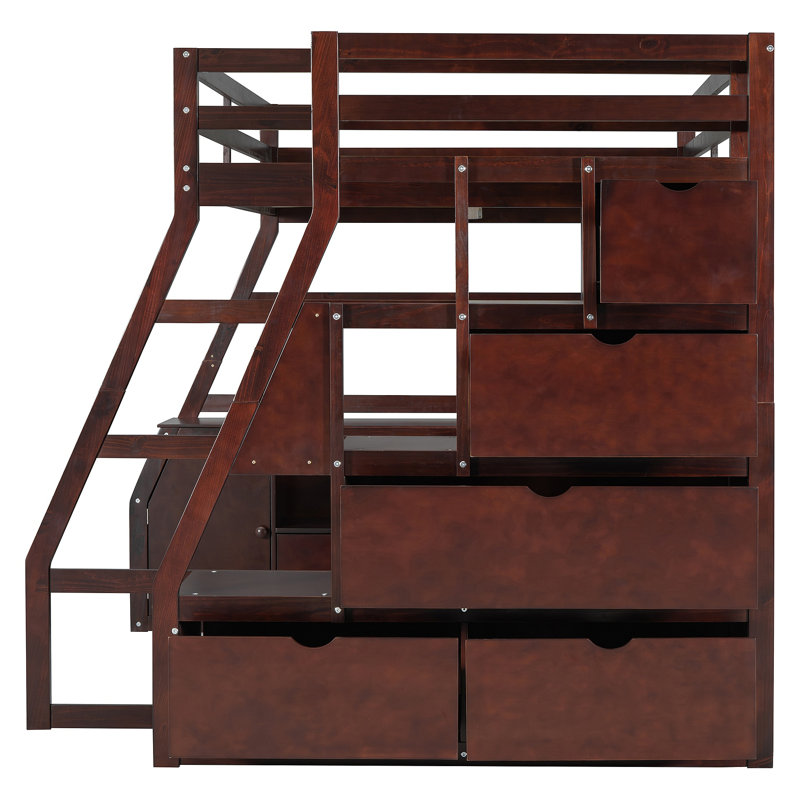 Lit mezzanine avec 7 tiroirs, 2 tablettes et un bureau, Lit double