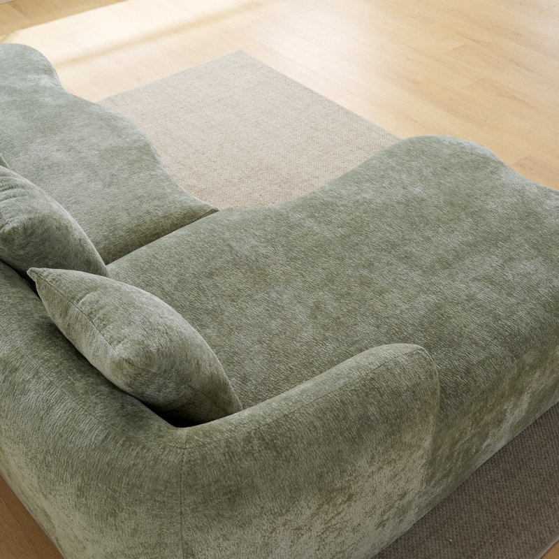 Canapé modulaire en L à compression complète avec méridienne incurvée, canapé en chenille vert modulaire, haute densité pour le salon en appartement