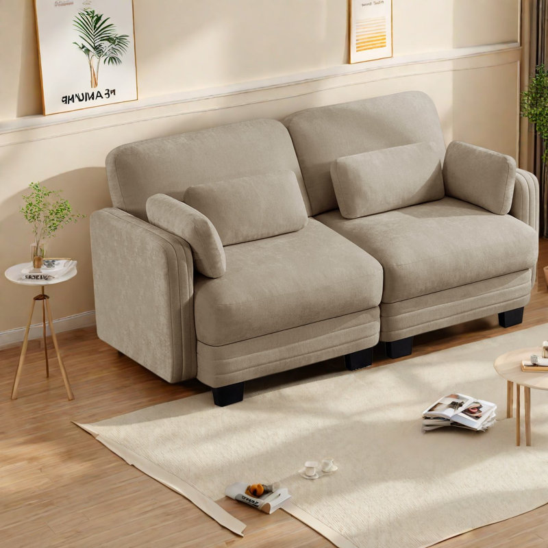 Canapés d'angle à compression, causeuse compacte moderne en chenille camel pour la maison