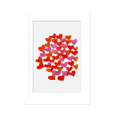 Watercolor Retro Hearts - reproduction d'art murale - toile encadrée