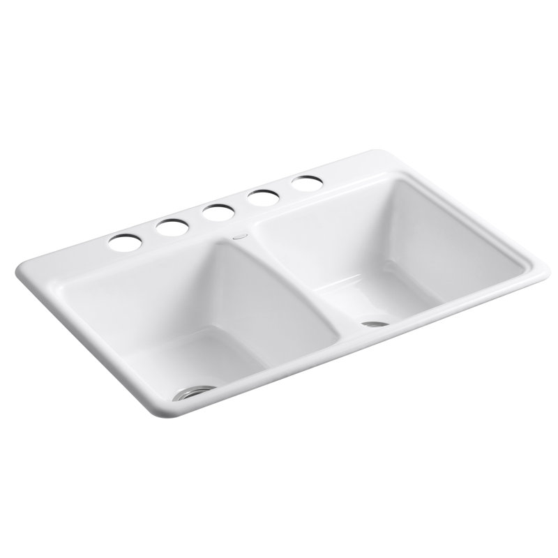Deerfield 33" x 22" Undermount Kitchen Sink with 5 Holes Oversized Drilling, White