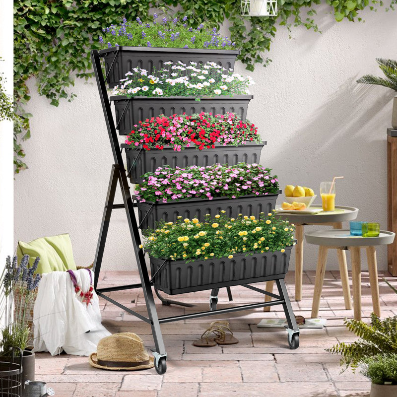 Denishia 5-Tier Vertical Raised Garden Bed, 45" H x 26" W x 22.75" D, Dark Gray/Black, 1