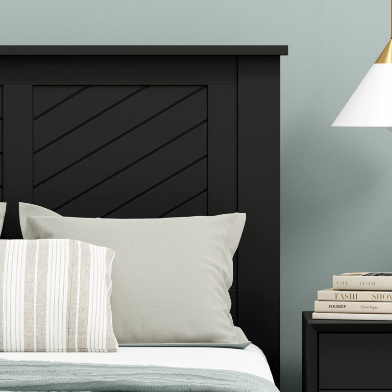 Chalco Solid Wood Headboard With Chamfer, Twin, Black