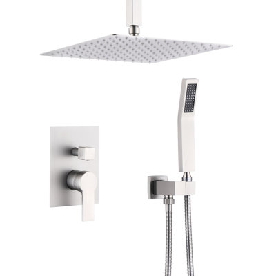 12 Inch Stainless Steel Shower - Matte Black Bathroom Rain With Handheld Balanced 12" Head And For System