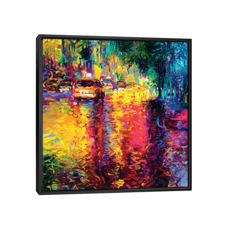 « iris scott-taxi », peinture sur toile tendue, H 18 po x l 18 po x P 1,5 po, Toile avec cadre noir, Pas de tapis