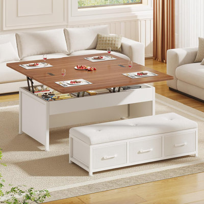 Ensemble de tables basses à plateau relevable, table basse multifonction 43 po avec tiroirs de rangement et compartiment caché