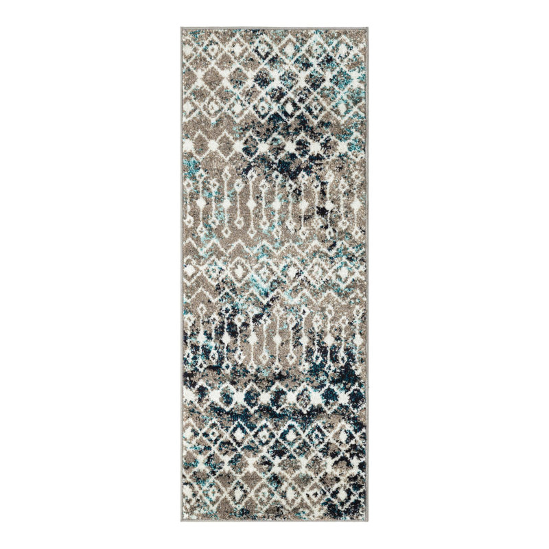 Somerville Geometric Indoor Rug, Runner 2' x 5'1", Gray/Blue
