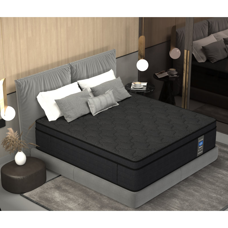 Matelas à ressorts ensachés hybride 14 po mi-ferme en mousse viscoélastique gélifiée, soulagement de la pression, isolement de mouvement, certifié CertiPUR-US