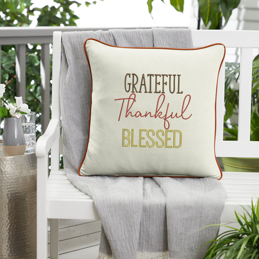  Grateful Thankful Blessed Outdoor Square Sunbrella Pillow Cover & Insert Mozaic Company