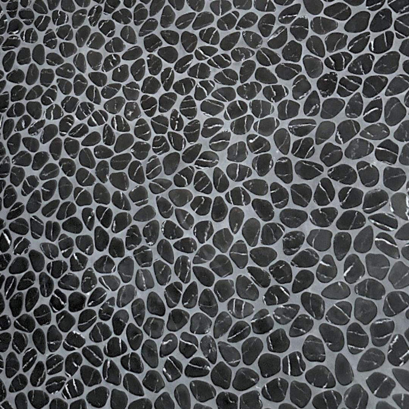  Recycled Cenote Pebble 13" x 13" Glass Mosaic Tile, Charcoal Black